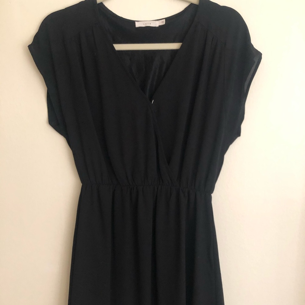 Short Sleeve Black Chiffon Dress